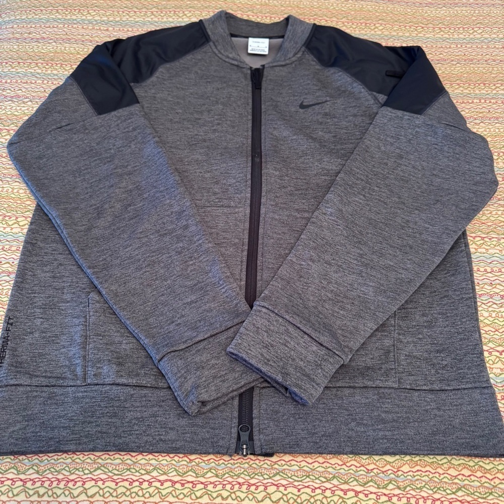 Nike Fit Therma Full Zip Up Fleece Jacket Men Medium Gray/Black